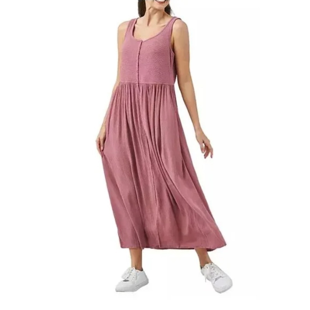 Frye Midi Mauve Pink Dress XL Button Up Sleeveless Flowy Casual Comfy Easy